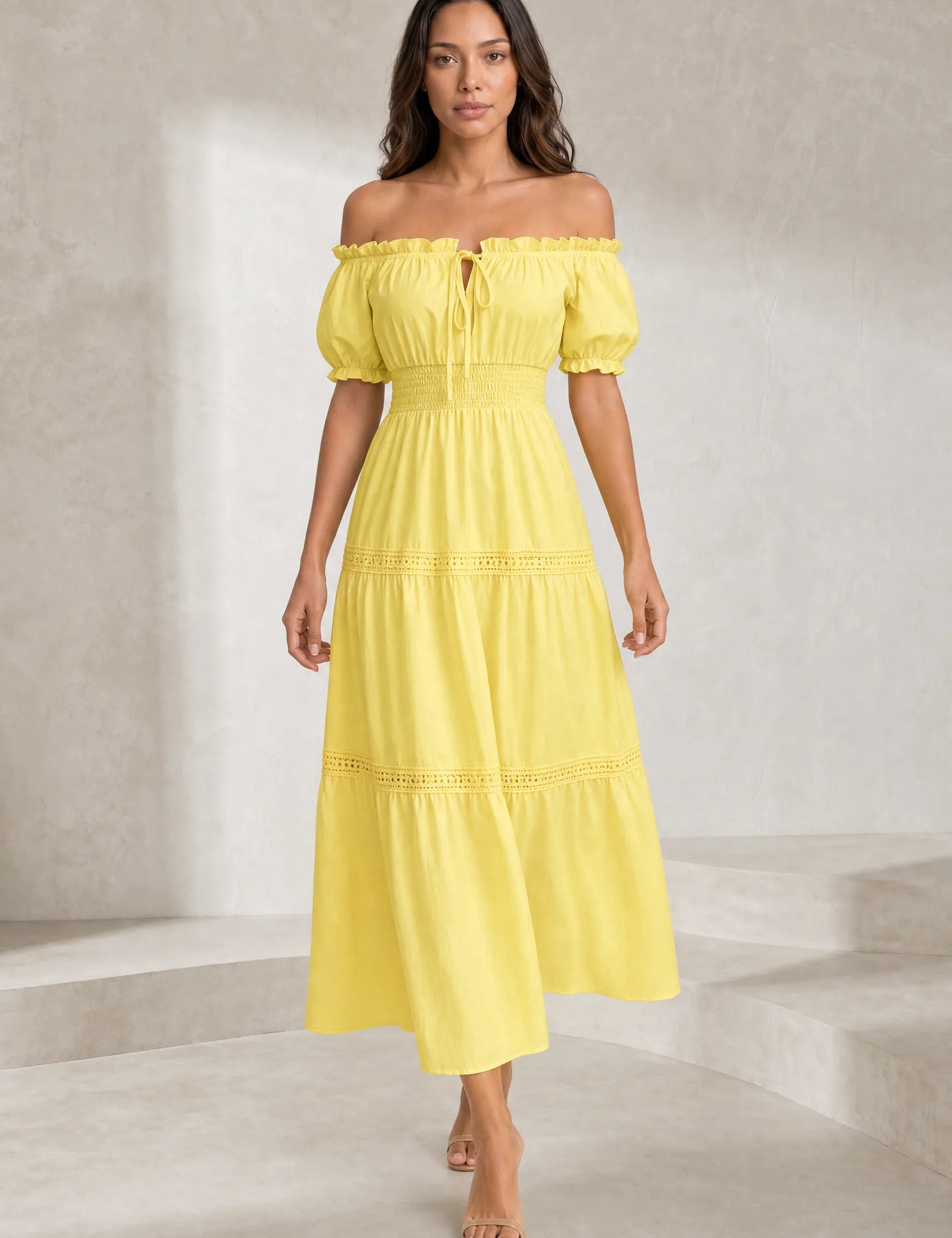 Robe longue jaune épaules dénudées | Lounelle Paris