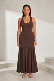 Robe longue marron bretelles larges | Lounelle Paris