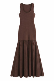 Robe longue marron bretelles larges | Lounelle Paris