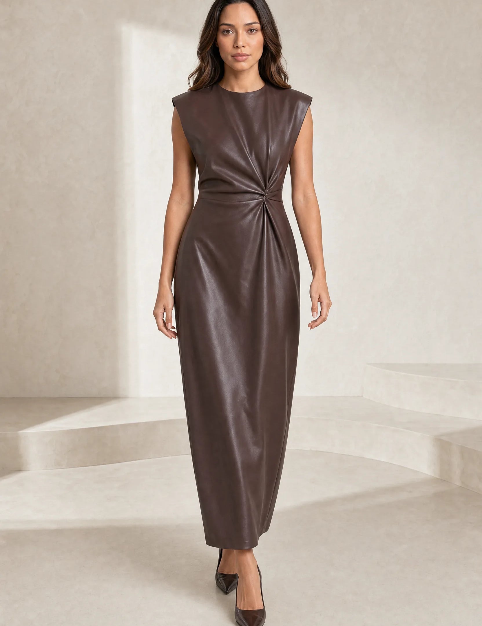 Robe longue marron similicuir | Lounelle Paris
