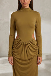 Robe longue olive col montant | Lounelle Paris