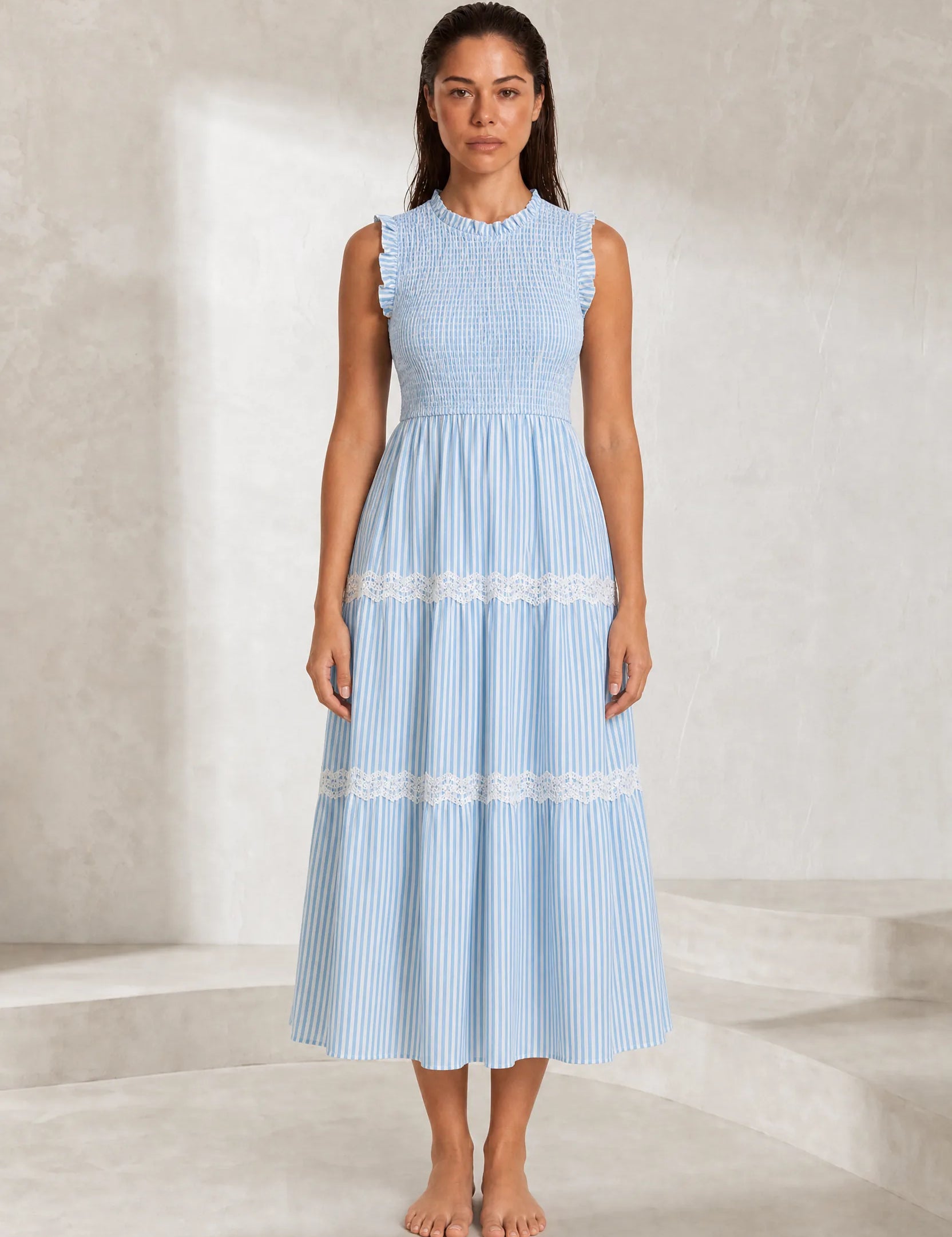 Robe longue rayée smockée | Lounelle Paris