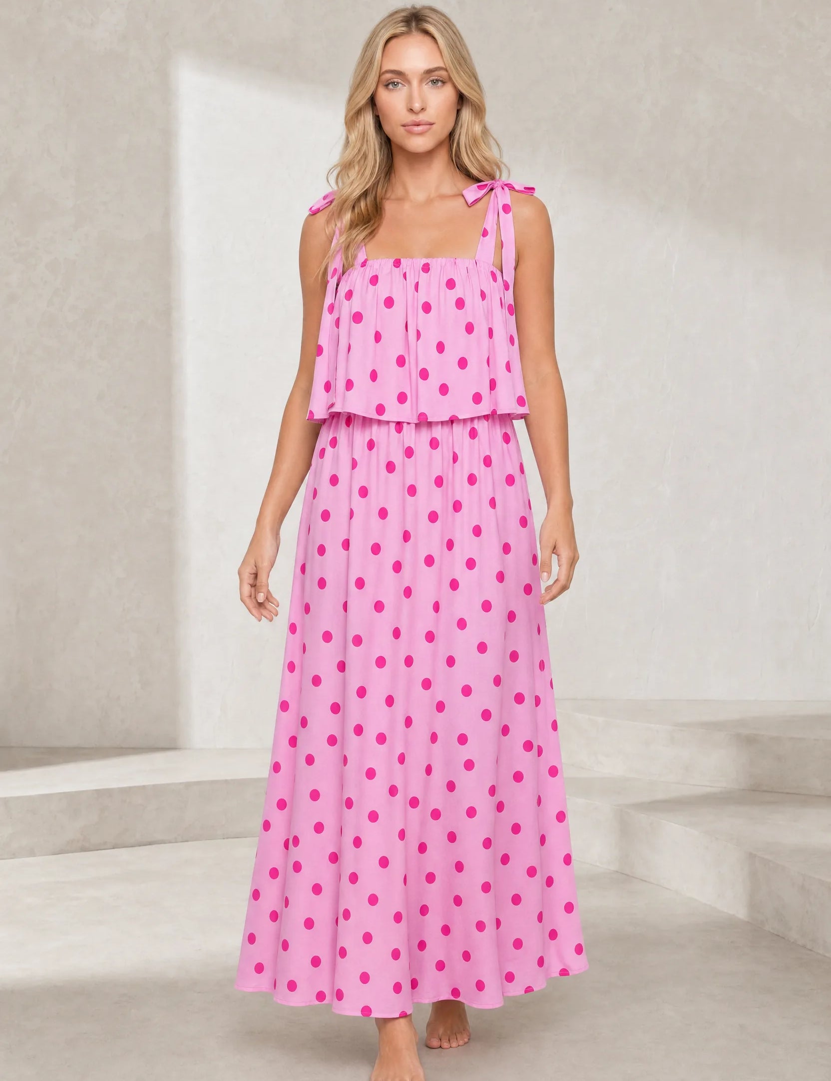 Robe longue rose à pois | Lounelle Paris