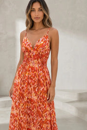 Robe longue rouge col V dos nu | Lounelle Paris