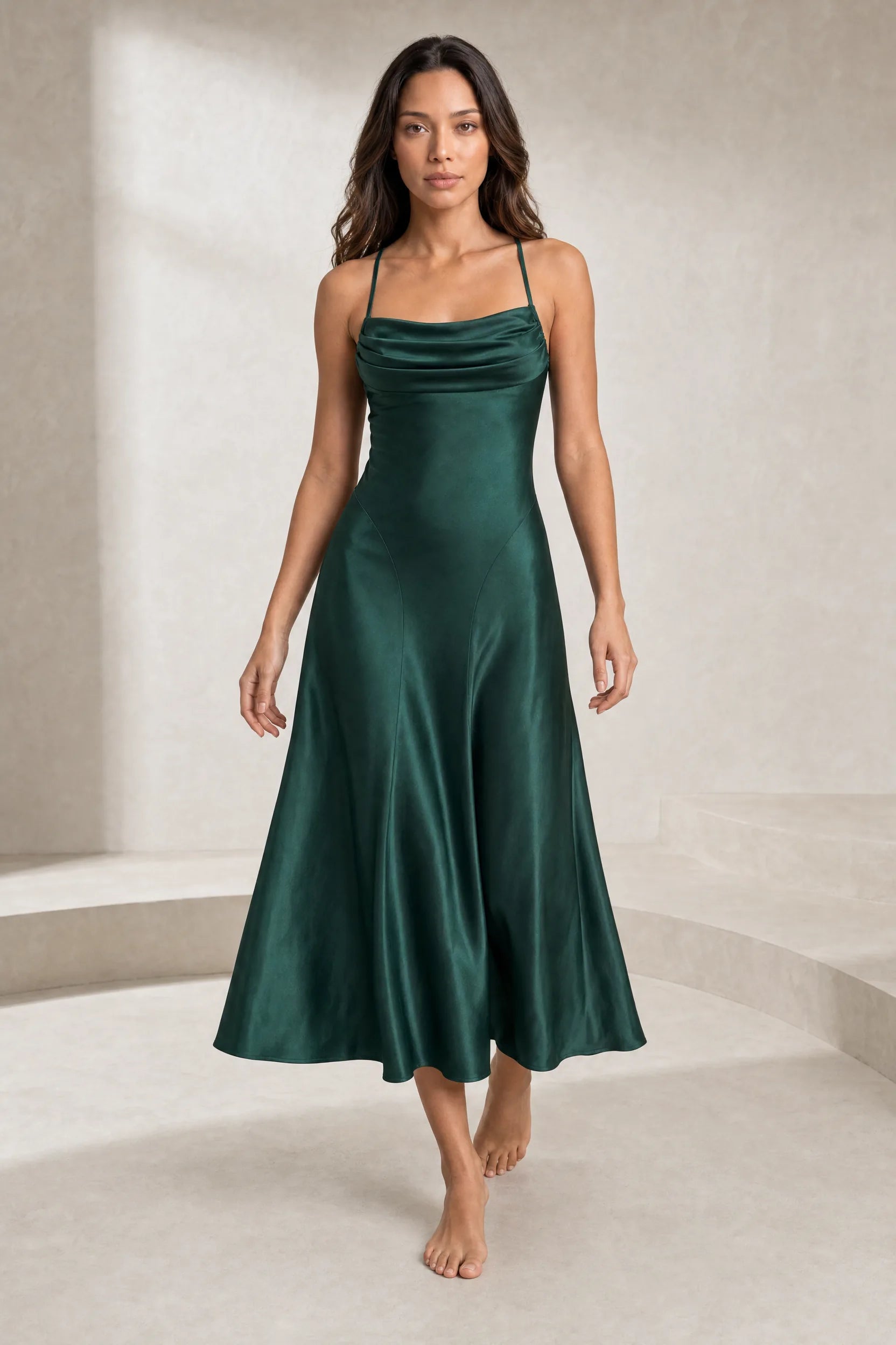 Robe longue vert foncé dos lacé | Lounelle Paris