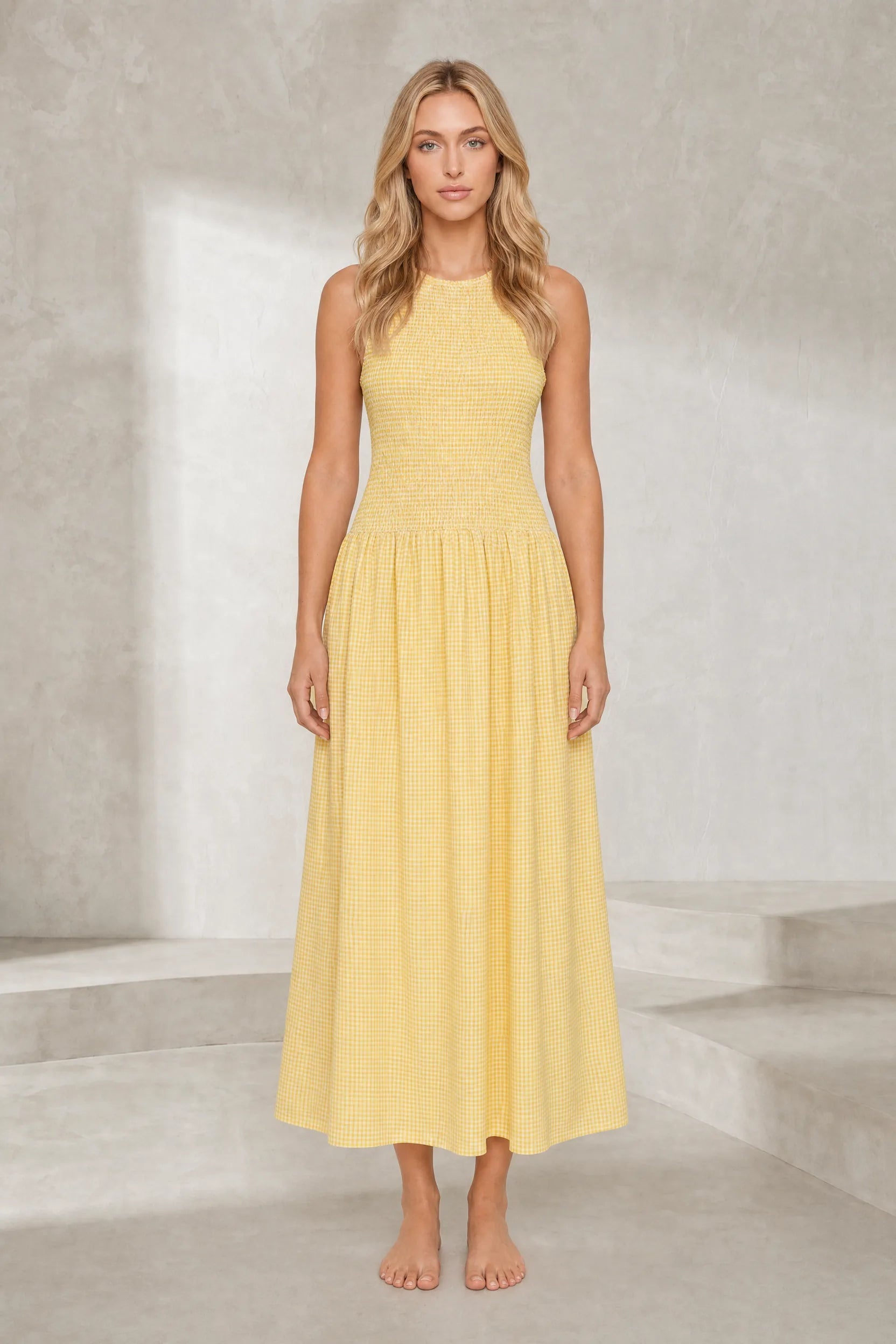 Robe longue vichy smockée | Lounelle Paris