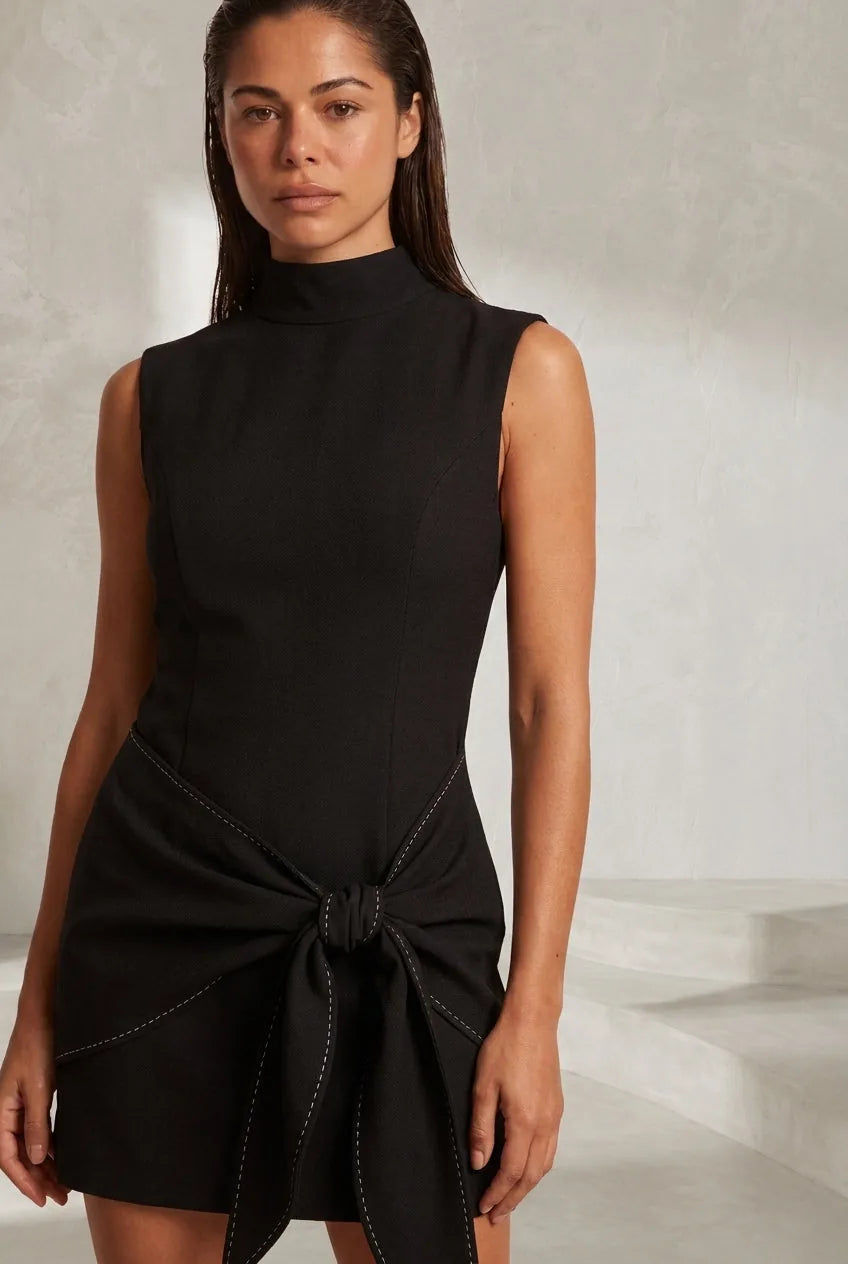 Robe noire col montant à nœud | Lounelle Paris