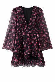 Robe noire fleurie décolleté en V | Lounelle Paris
