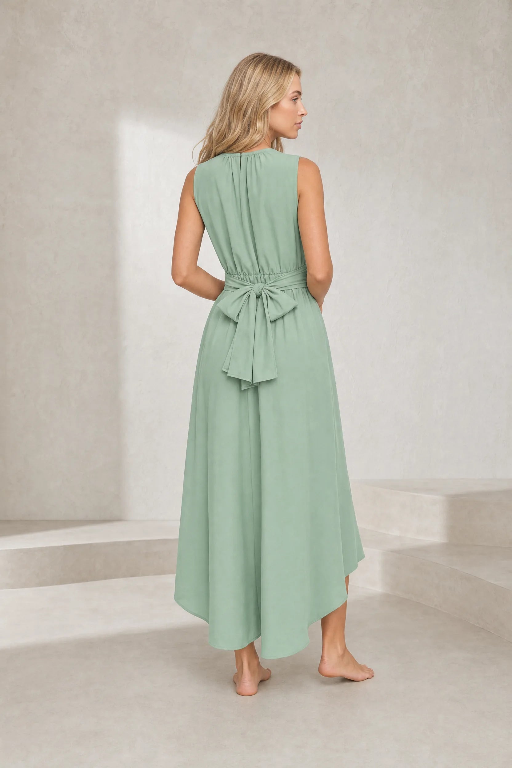 Robe vert menthe asymétrique sans manches | Lounelle Paris