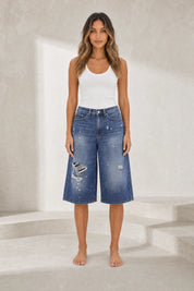 Short en jean large bleu délavé | Lounelle Paris