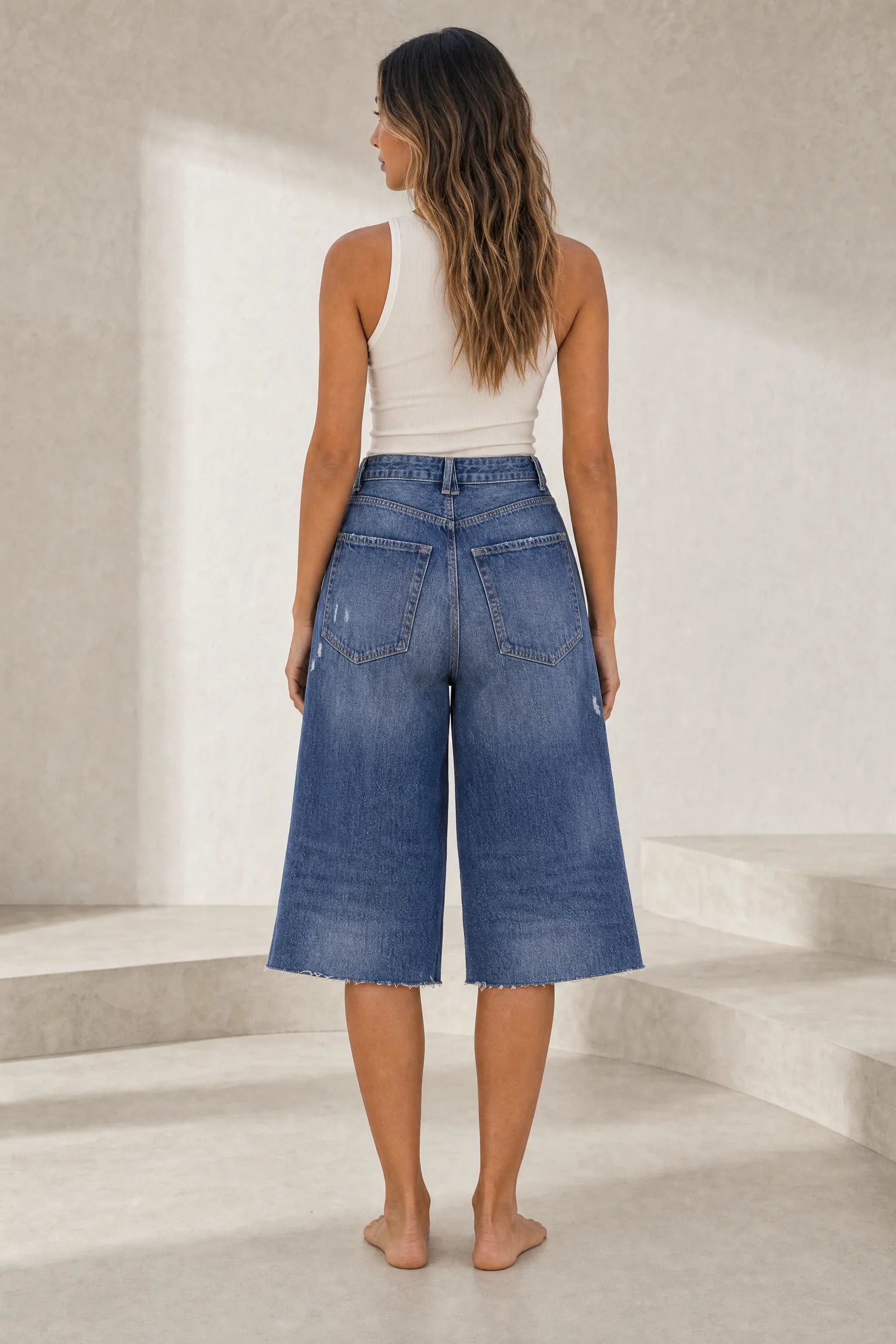 Short en jean large bleu délavé | Lounelle Paris