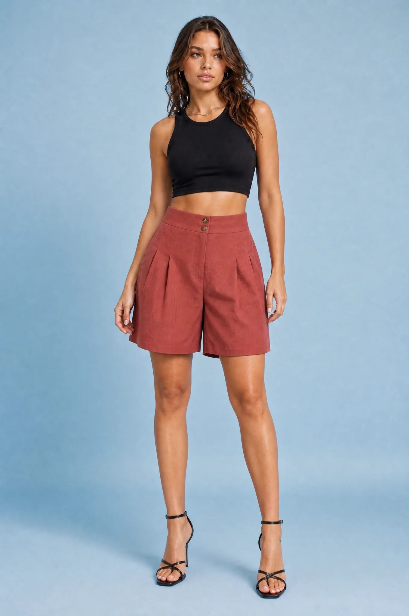 Short plissé taille haute | Variante Rouge | Lounelle Paris