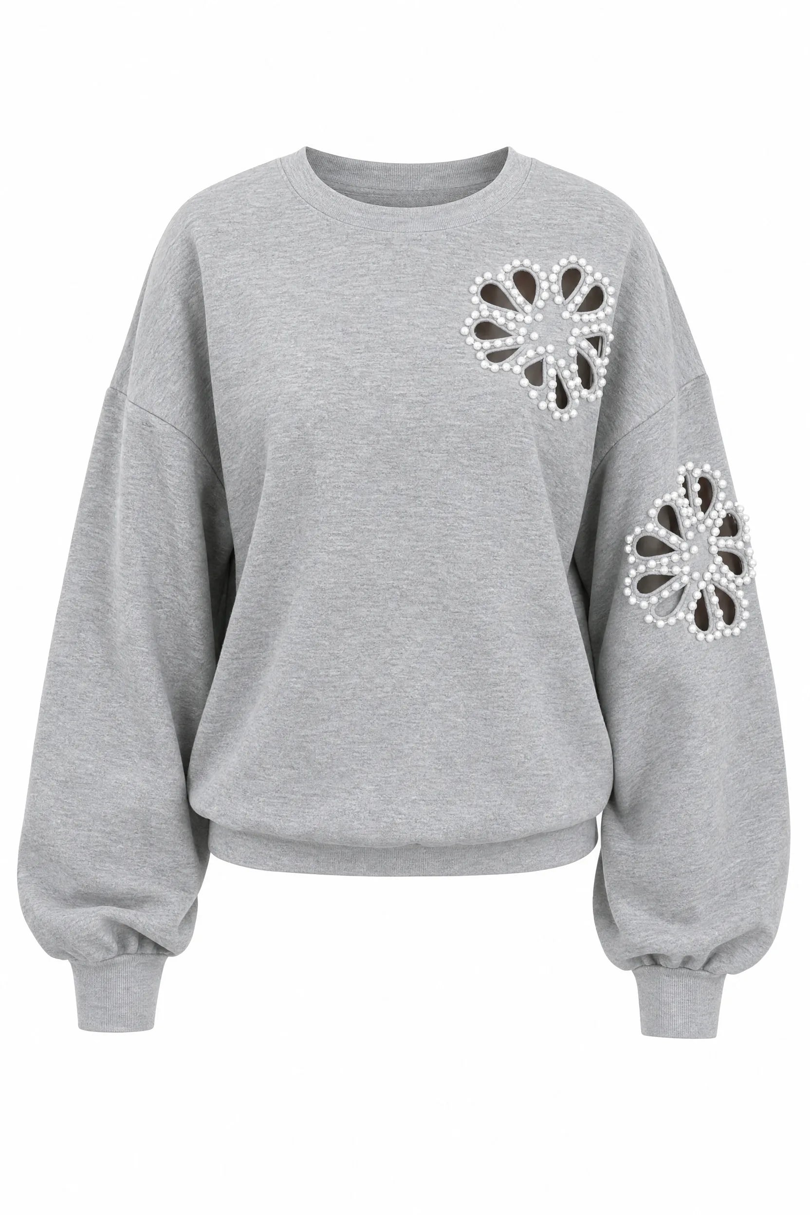 Sweat gris ajouré à perles | Lounelle Paris