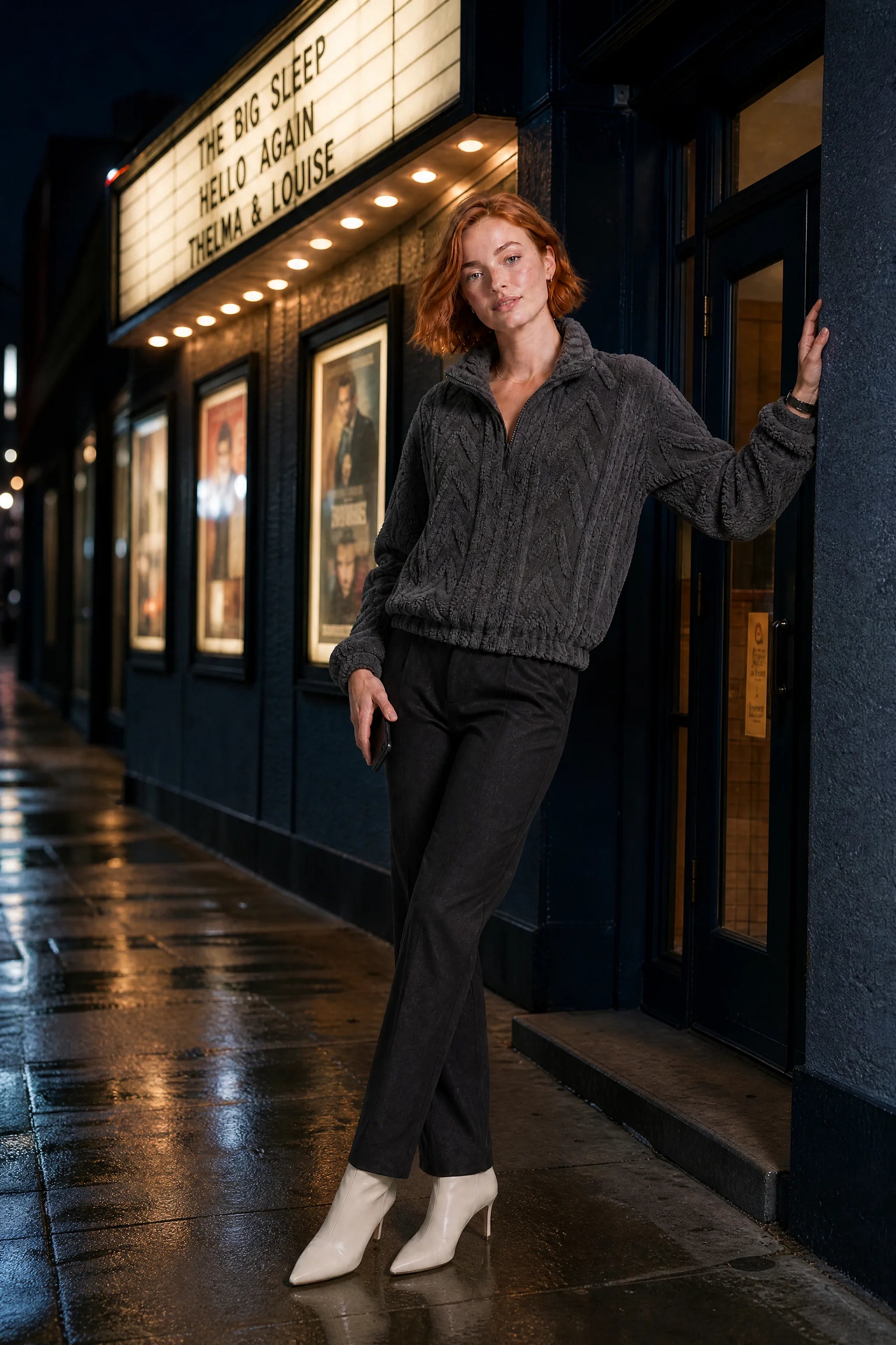 Sweat pelucheux col montant zippé | Variante Gris foncé - Lifestyle | Lounelle Paris
