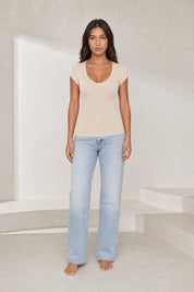 T-shirtmaille côtelée col V | Lounelle Paris