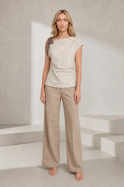 Top beige asymétrique épaule dénudée | Lounelle Paris