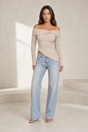 Top beige épaules dénudées asymétrique | Lounelle Paris
