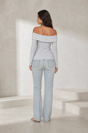 Top gris clair épaules dénudées manches longues | Lounelle Paris