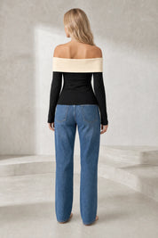 Top noir bicolore épaules dénudées | Lounelle Paris