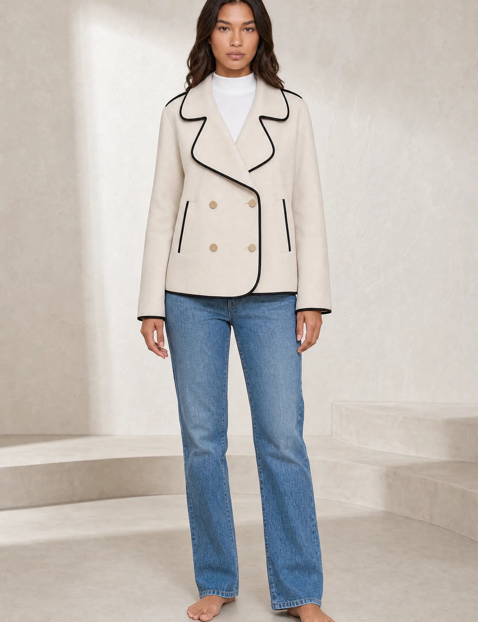 Veste beige à double boutonnage | Lounelle Paris