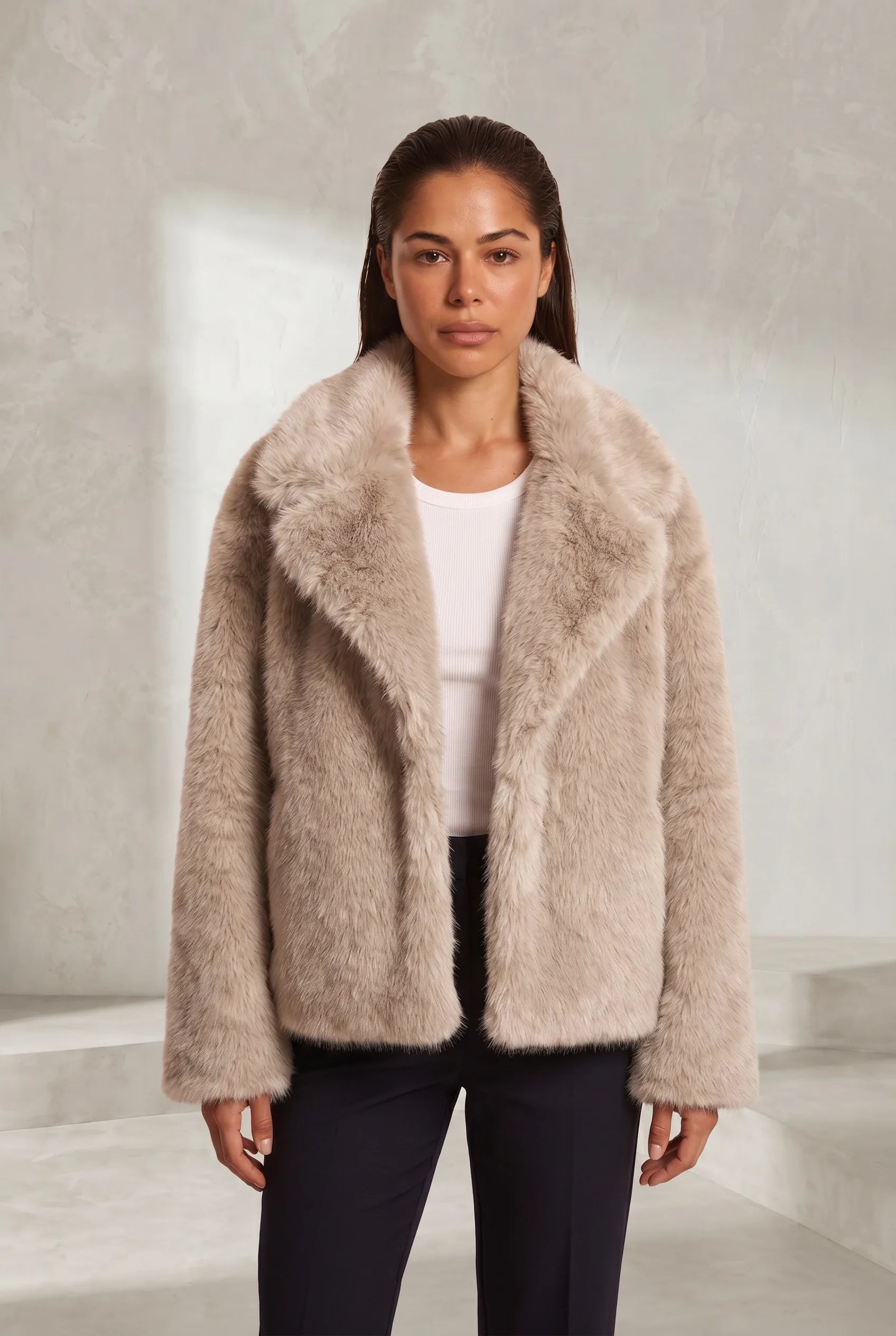 Veste beige effet fausse fourrure | Lounelle Paris
