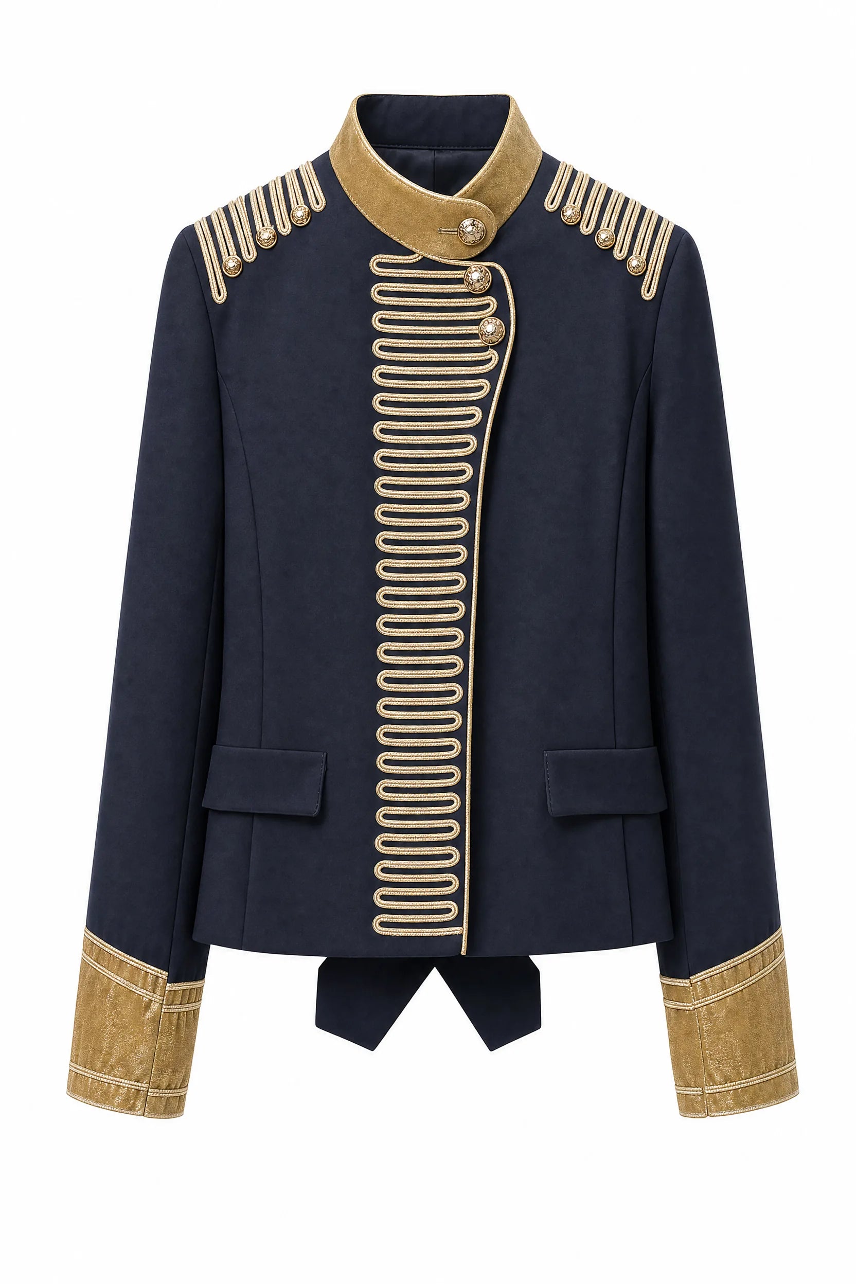 Veste bleu foncé broderies dorées | Lounelle Paris