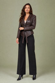 Veste effet cuir col tailleur | Variante Marron | Lounelle Paris