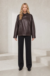 Veste en cuir ample col montant | Lounelle Paris