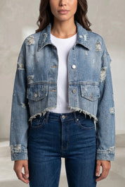 Veste en jean bleu délavé courte | Lounelle Paris