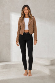 Veste motarde suéde zip asymétrique | Lounelle Paris