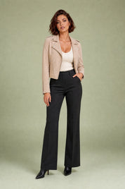 Veste motarde suéde zip asymétrique | Variante Beige | Lounelle Paris