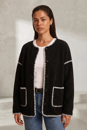 Veste polaire noire bicolore ample | Lounelle Paris